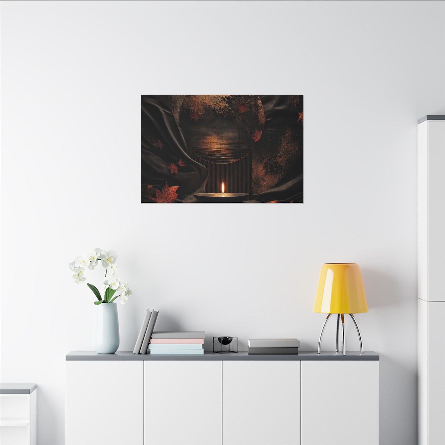 Silk Drape Autumn Canvas Art | Dark Japandi Moody Design