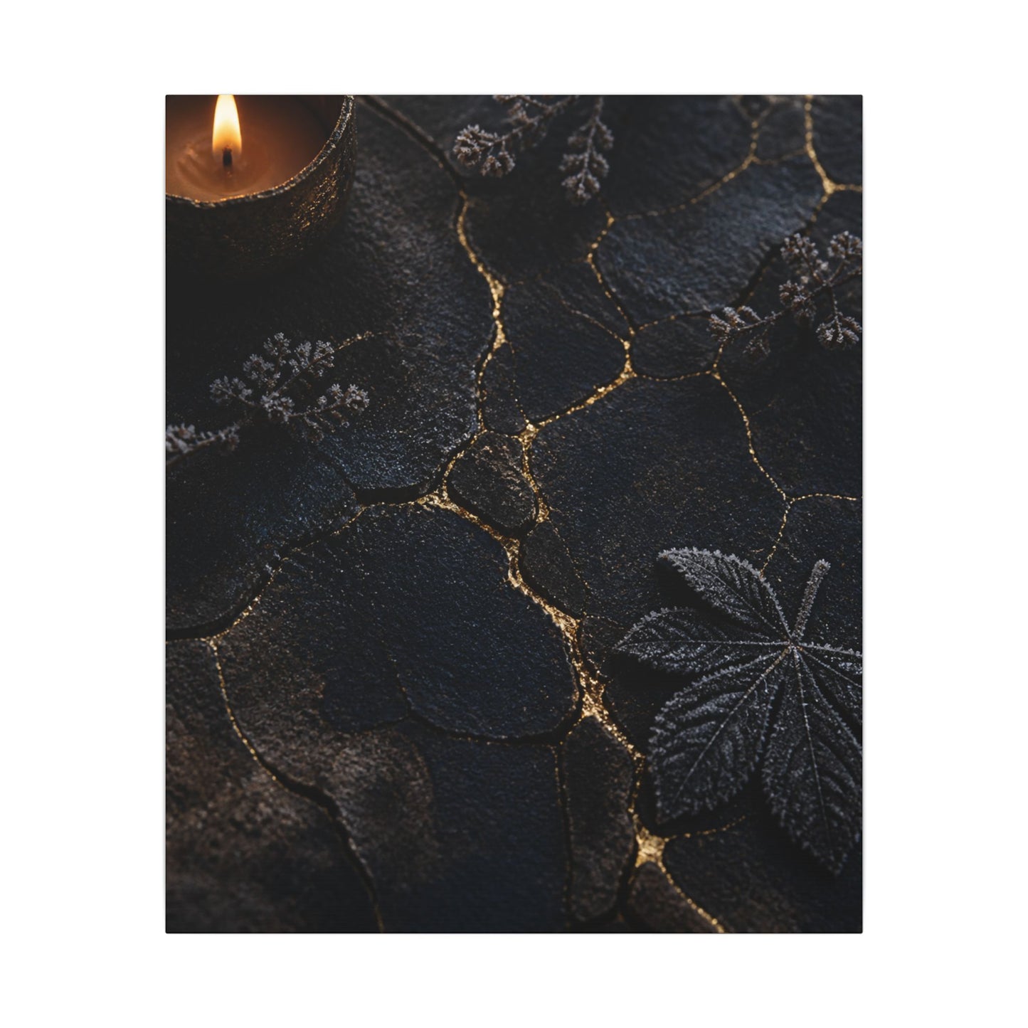 Candlelight Cracked Earth Canvas Art - Dark Japandi Ma