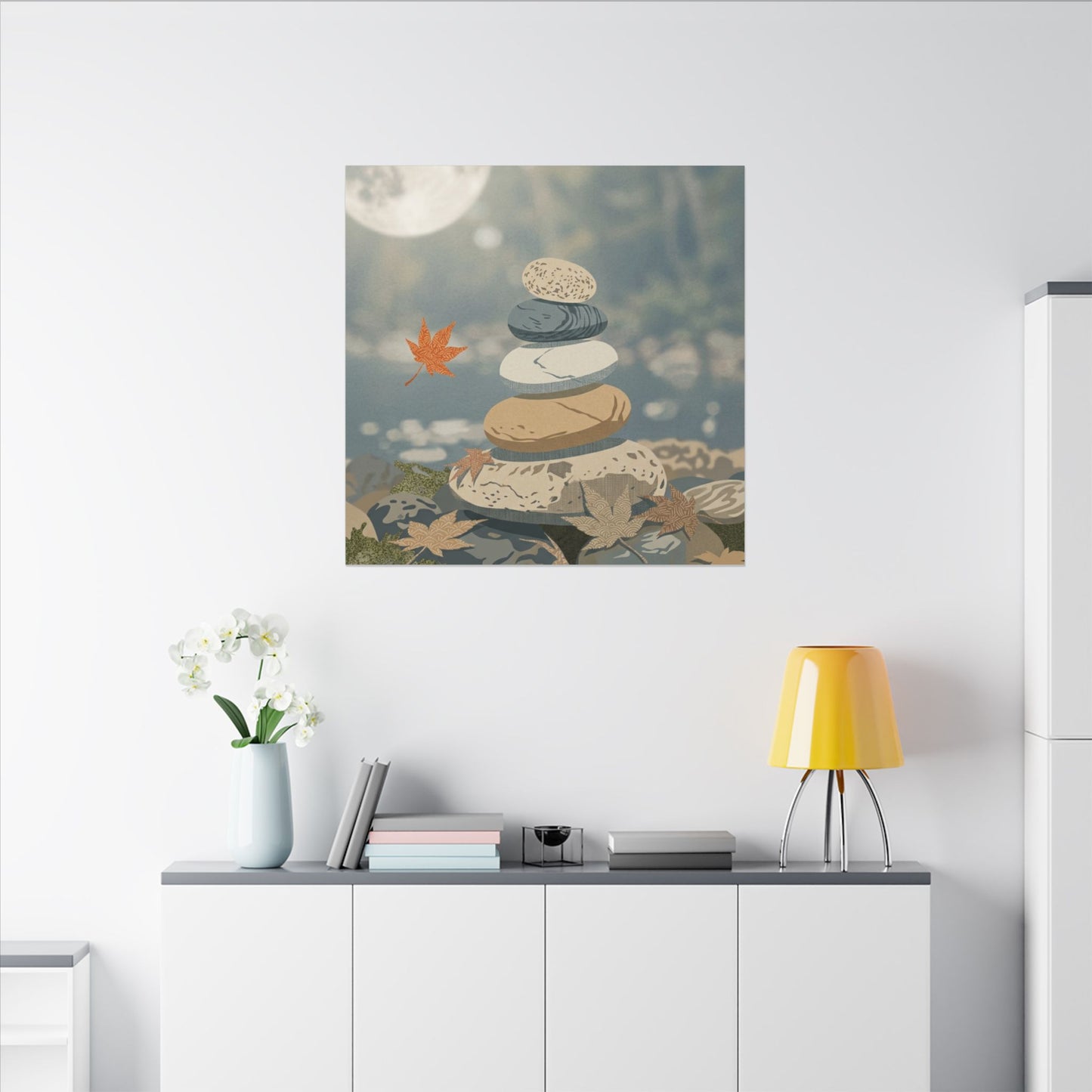 Warm River Stones Canvas Art - Japanese Pattern Japandi