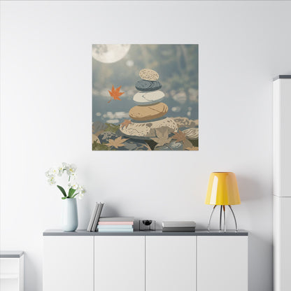 Warm River Stones Canvas Art - Japanese Pattern Japandi