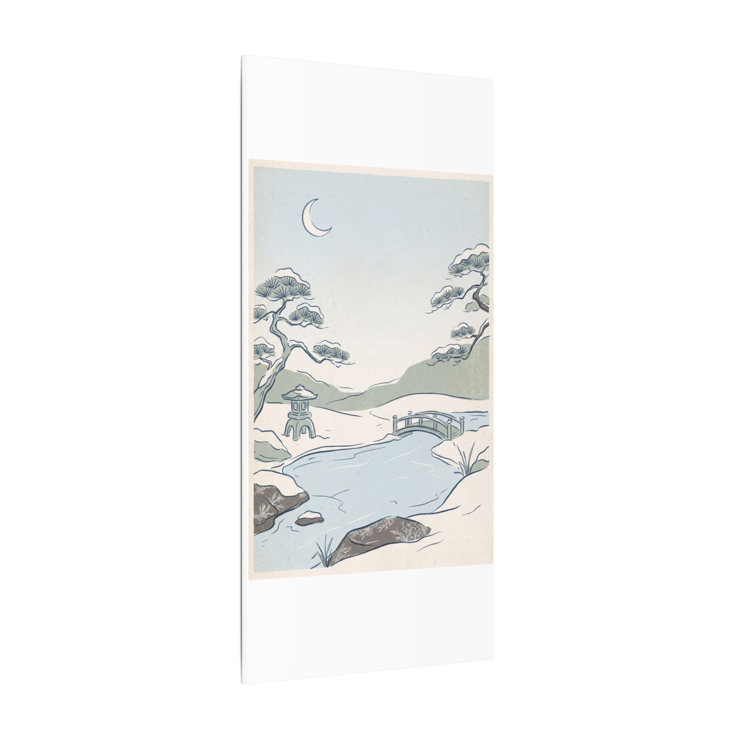 Japandi Moonlit Garden in Moonlight | Minimal Line Canvas Art