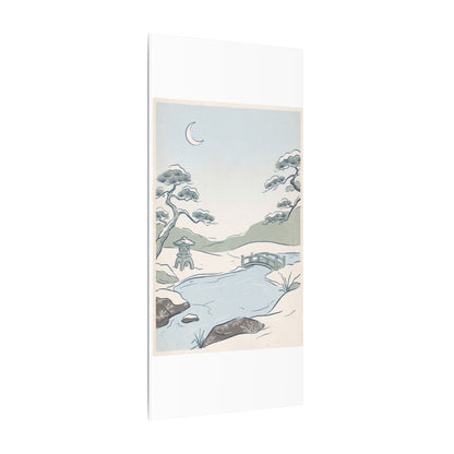 Japandi Moonlit Garden in Moonlight | Minimal Line Canvas Art
