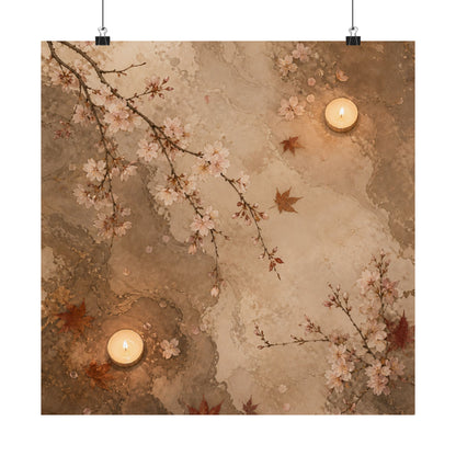 Cherry Blossom Autumn Wall Art Print | Japandi Cozy Design
