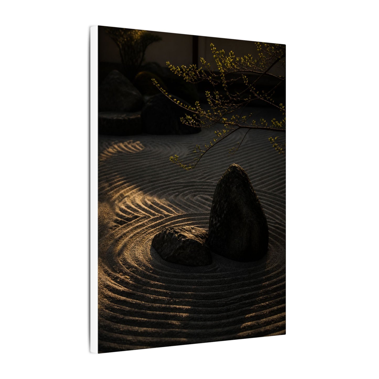 Ma Rock Garden Canvas Art - Dark Japandi Shadow Zen