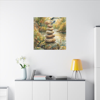 River Stones Summer Canvas Art | Japandi Cozy Design
