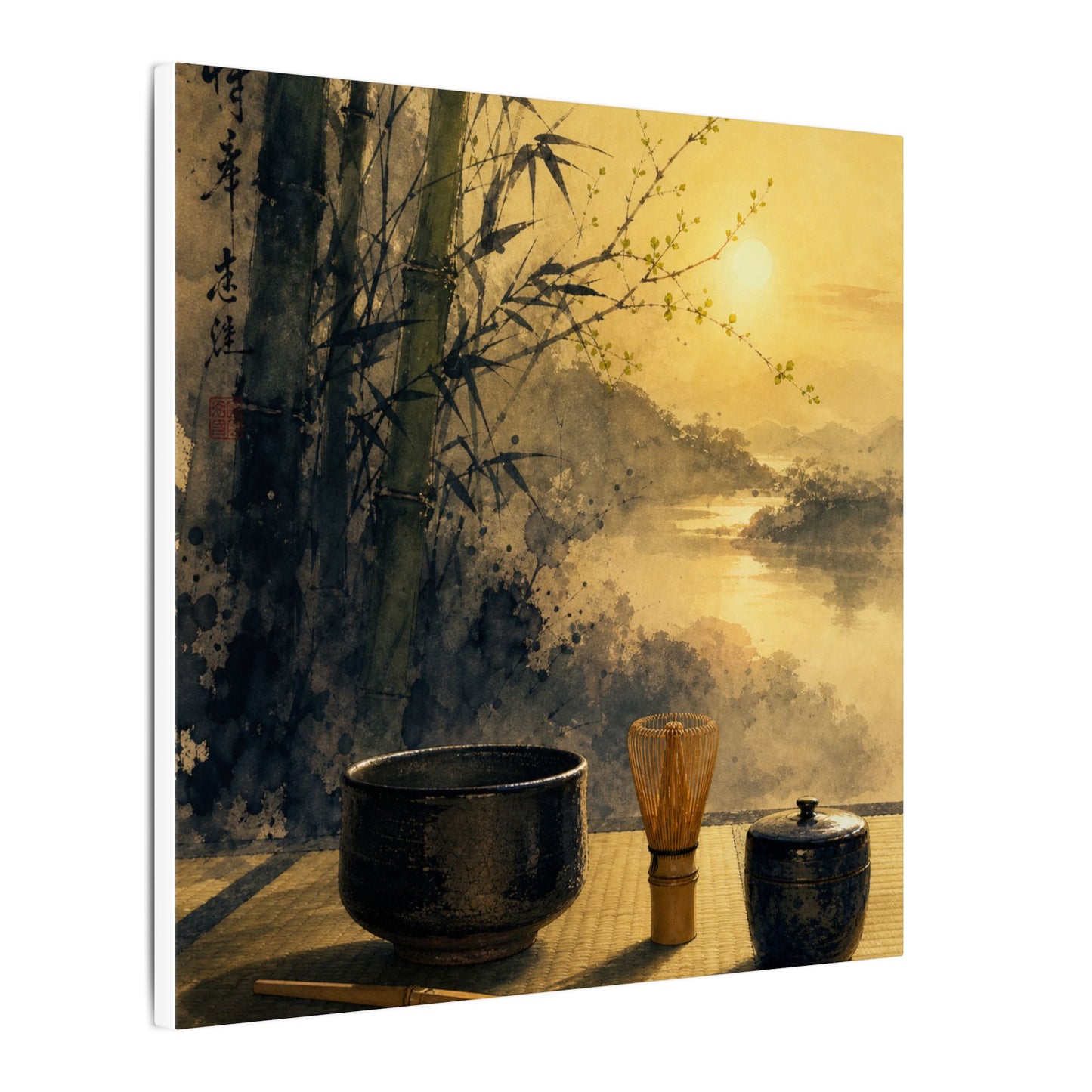 Tea Ceremony Sumi E Canvas Art | Contemplative Zen Art
