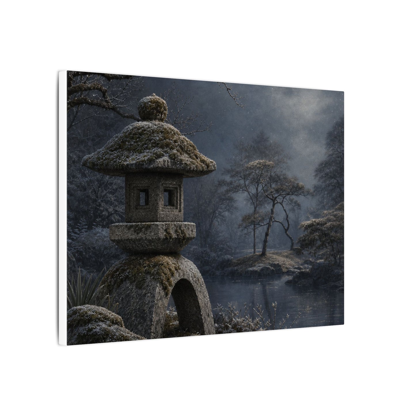 Stone Lantern Canvas Art | Winter Japandi Japanese Pattern Art