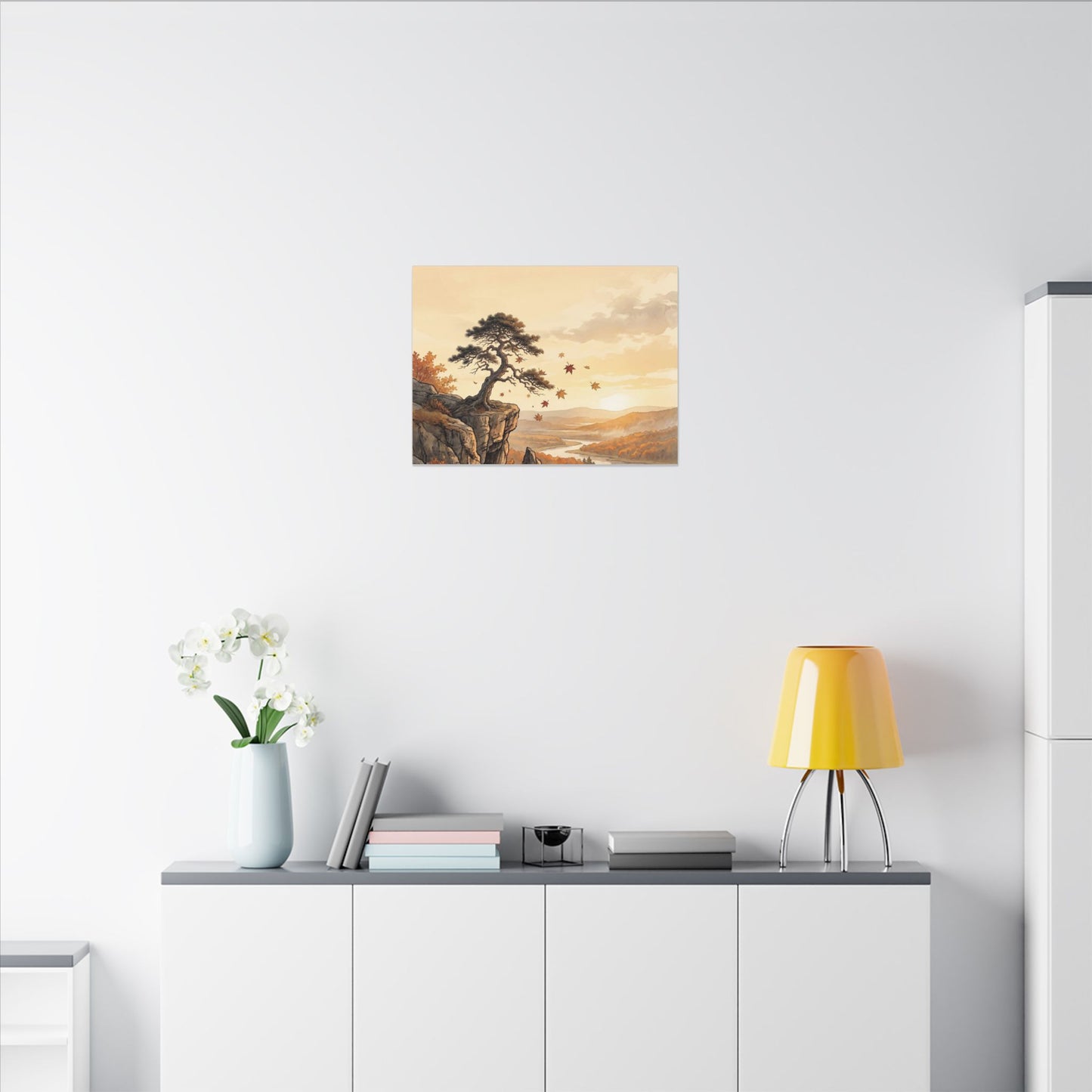 Pine Tree Autumn Canvas Art | Japandi Warm Design