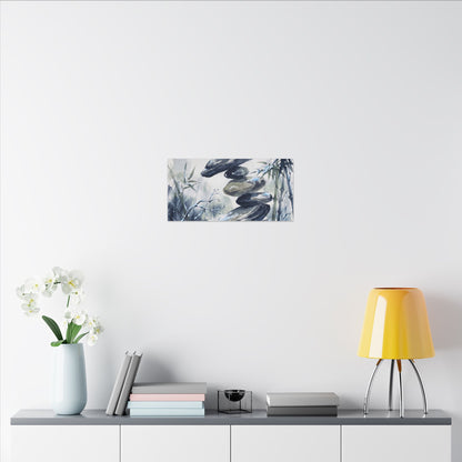 Zen River Stones in Moonlight | Sumi E Canvas Art