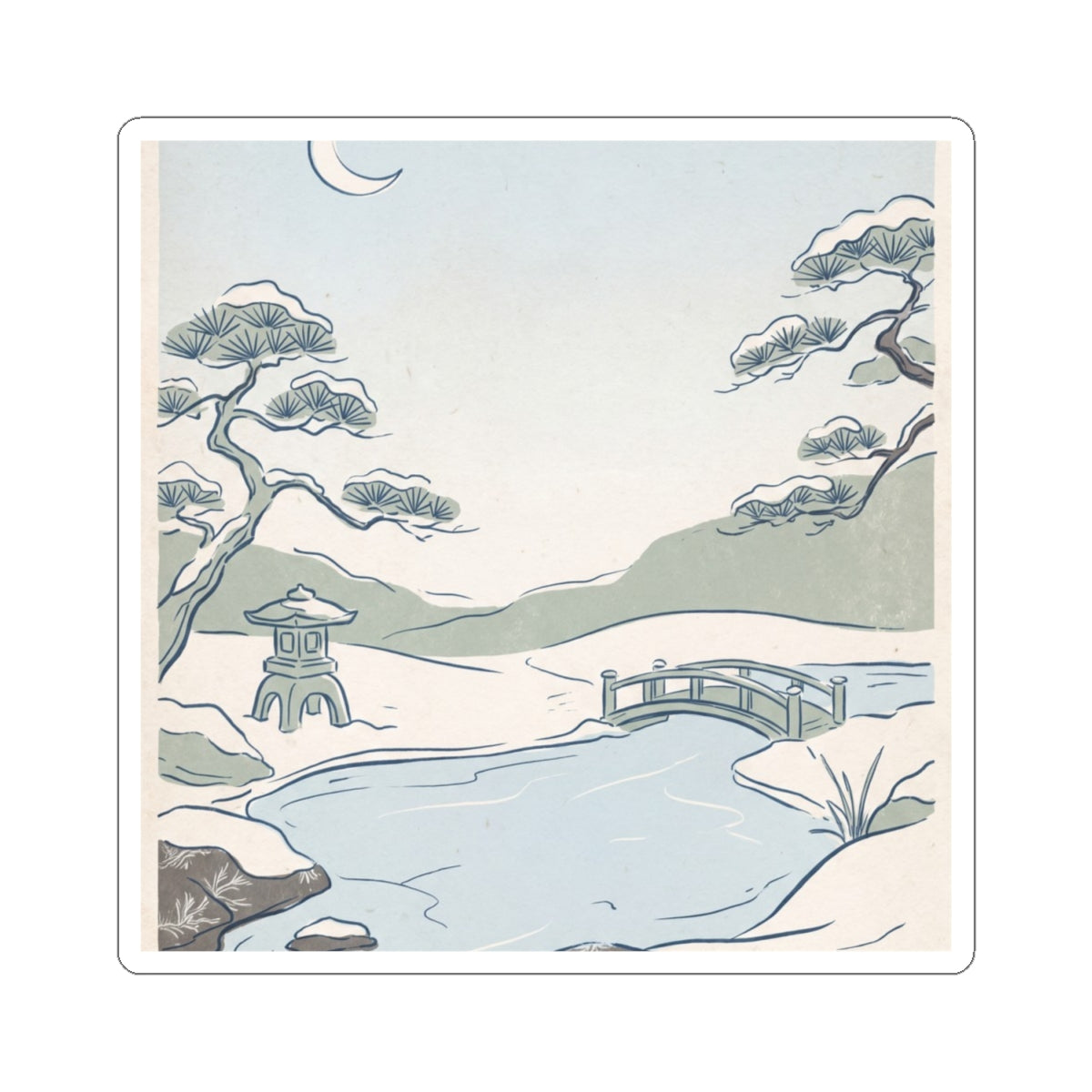 Ma Moonlit Garden Sticker - Japandi Minimal Line