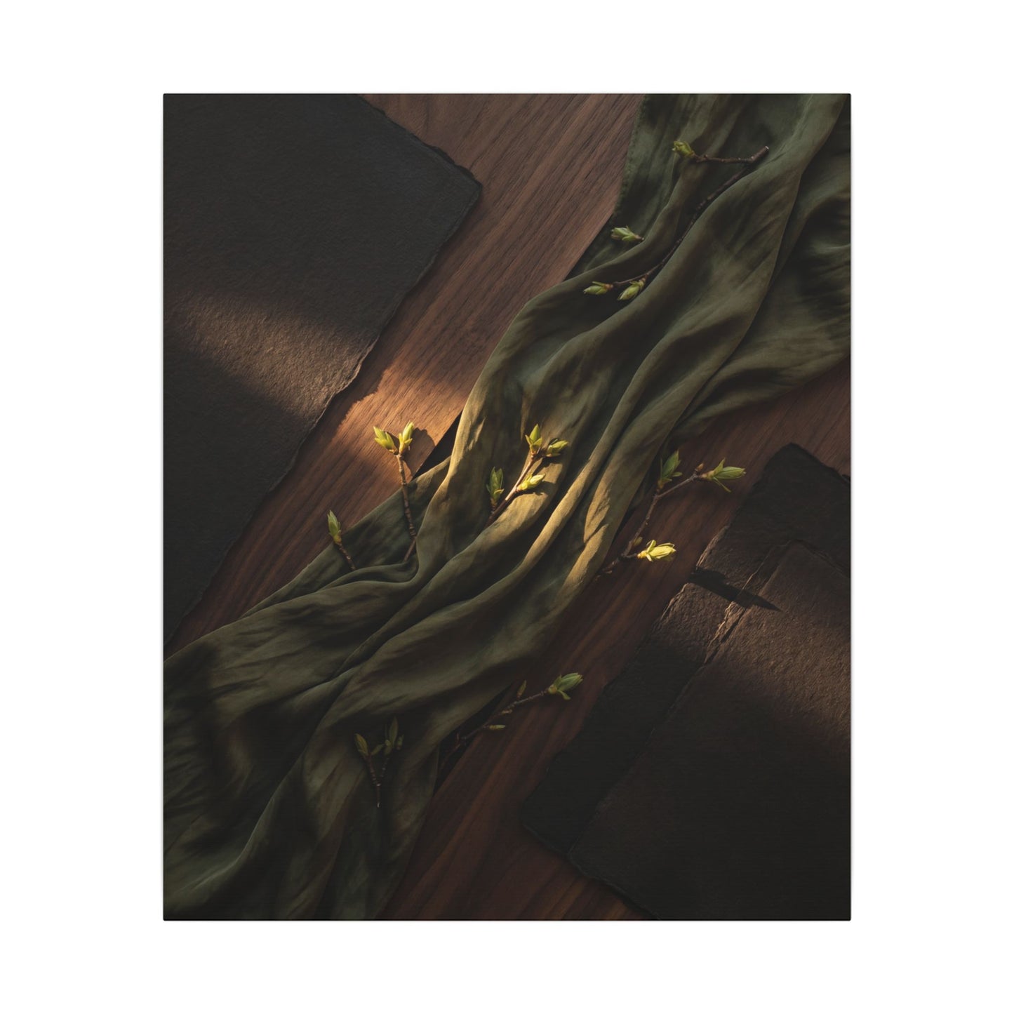 Silk Drape Canvas Art | Spring Dark Japandi Dark Texture Art
