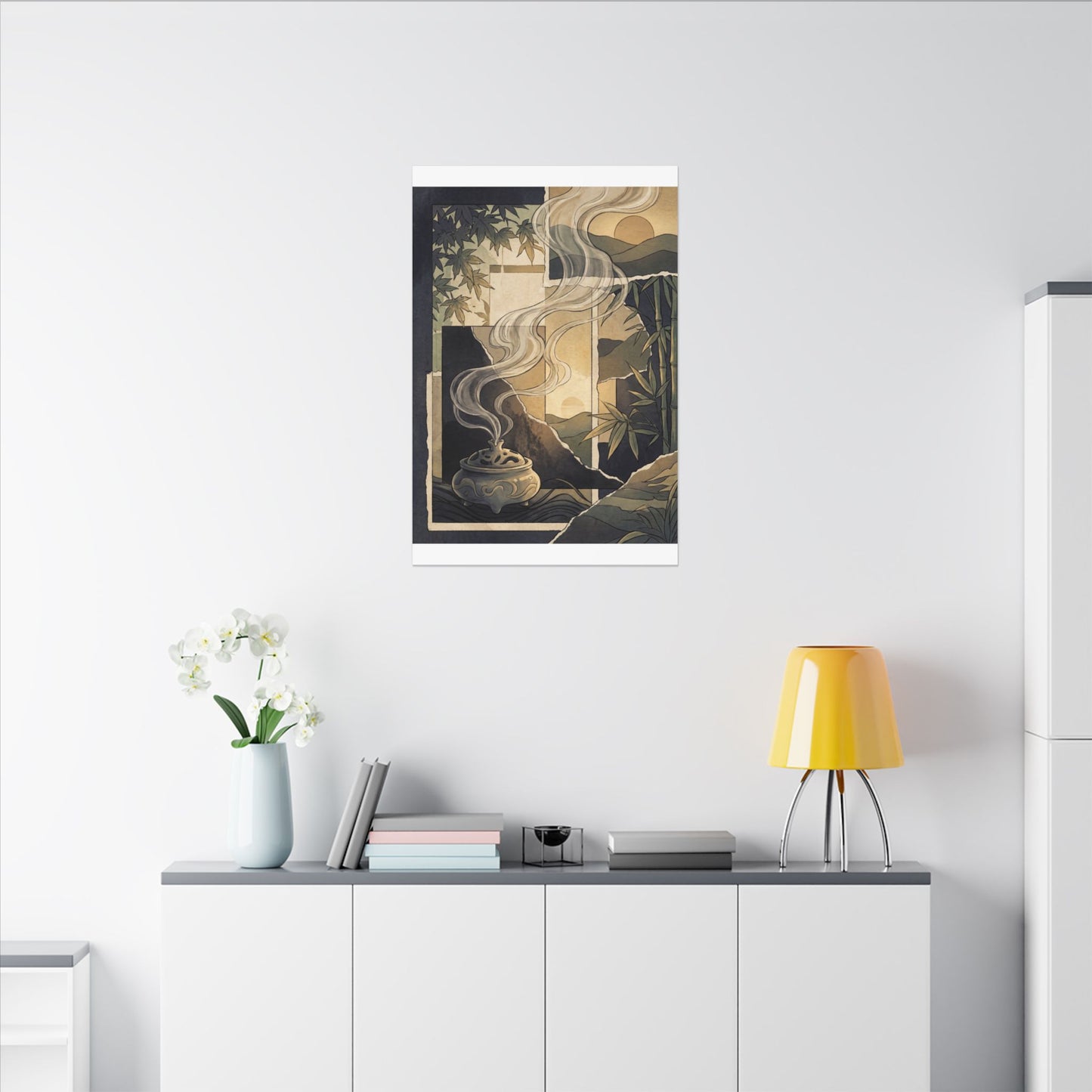 Tranquil Incense Smoke Canvas Art - Ukiyo E Inspired Zen