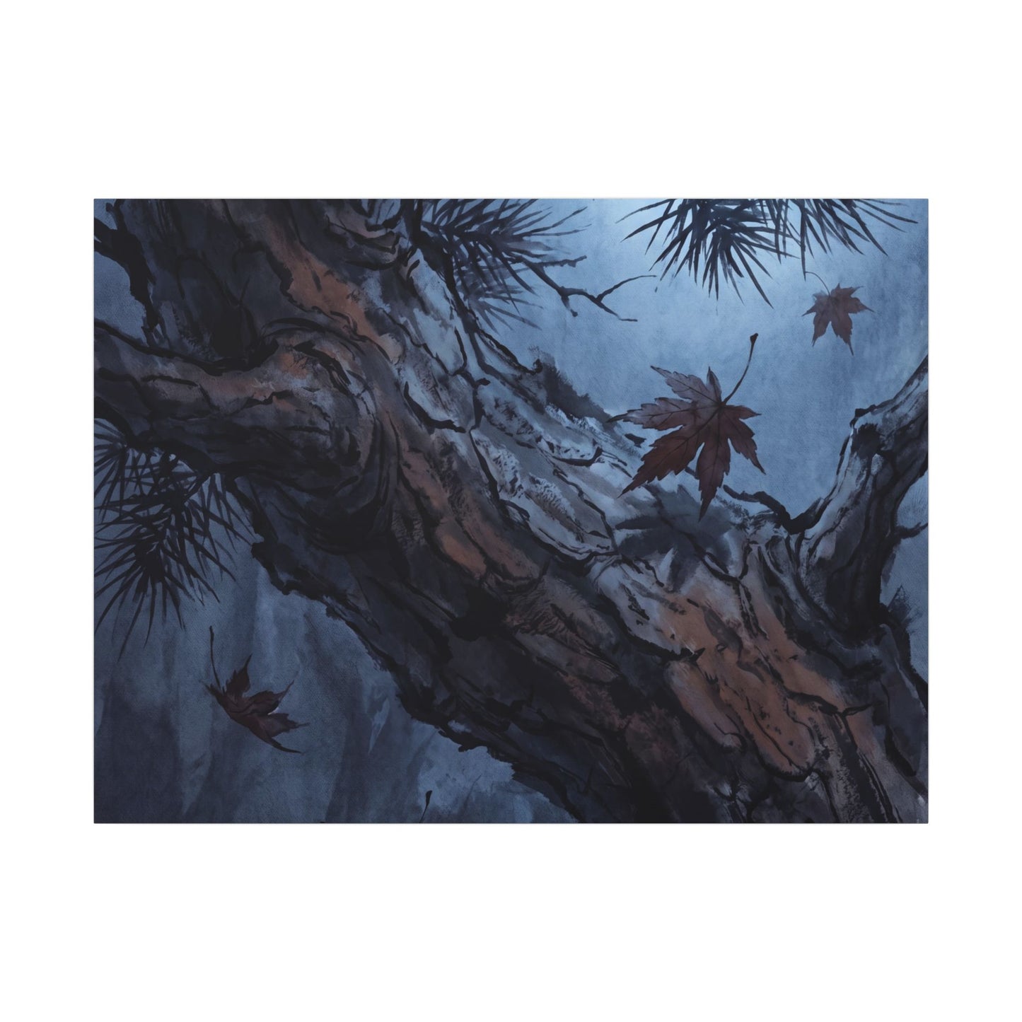 Atmospheric Pine Tree Canvas Art - Shadow Zen Dark Japandi