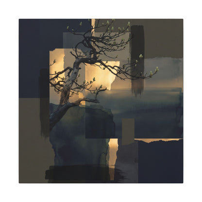 Golden Hour Pine Tree Canvas Art - Dark Japandi Kanso
