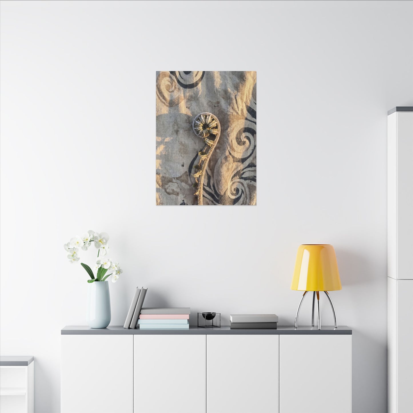 Fern Unfurling Canvas Art | Winter Japandi Japanese Pattern Art