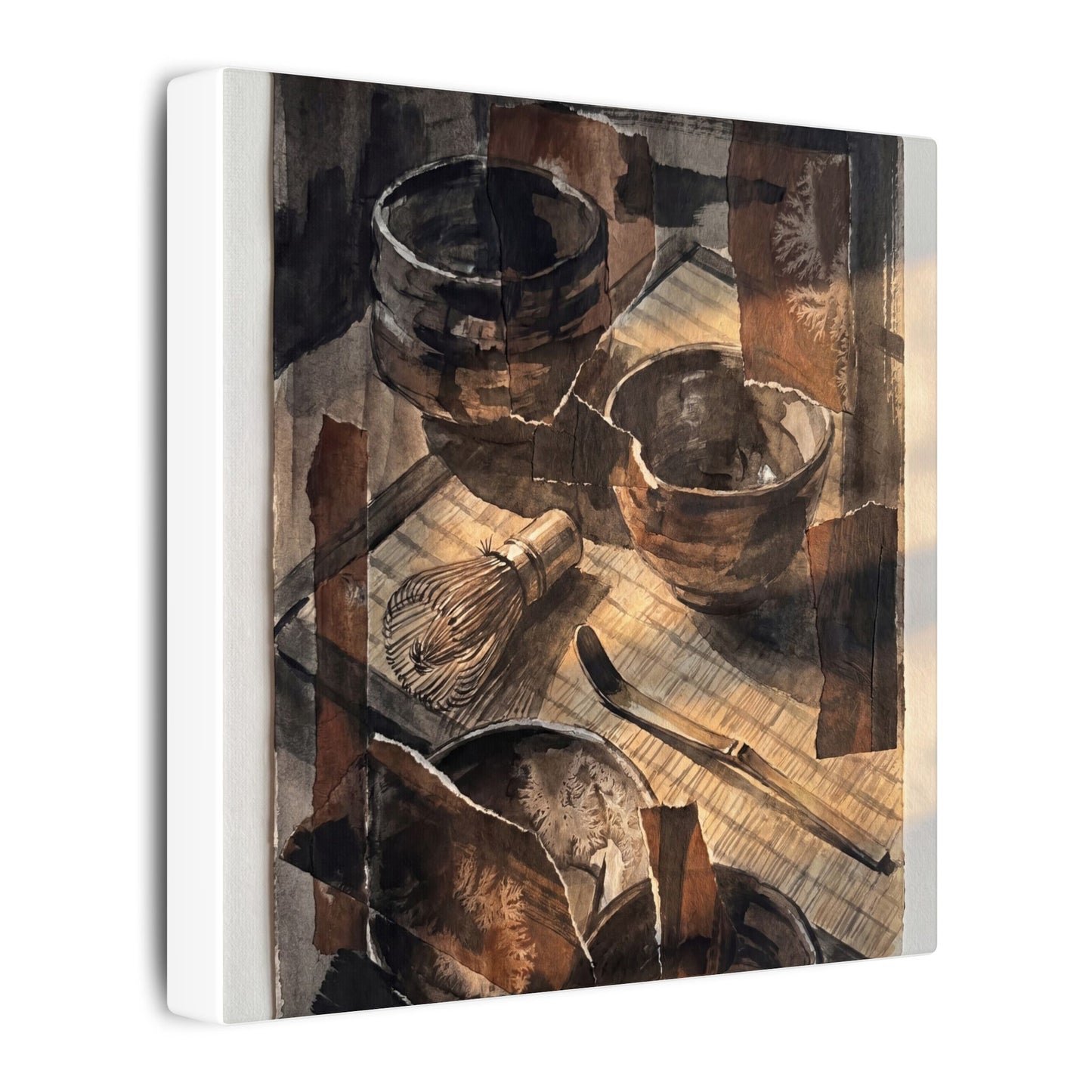 Tea Ceremony Charcoal Ink Canvas Art | Luxurious Dark Japandi Art