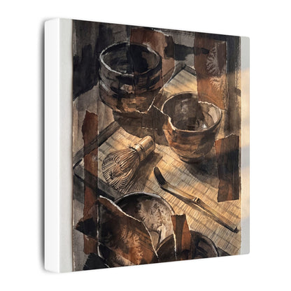 Tea Ceremony Charcoal Ink Canvas Art | Luxurious Dark Japandi Art