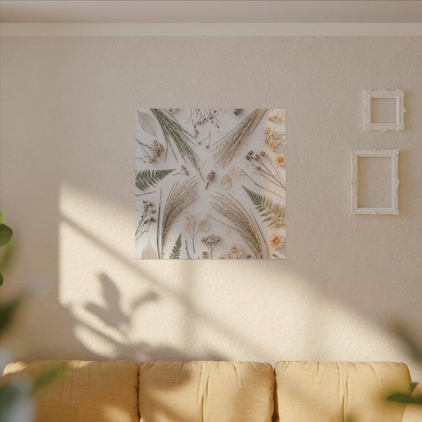 Elegant Dried Flowers Canvas Art - Japanese Pattern Japandi