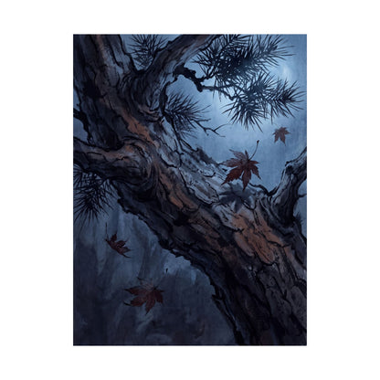 Kanso Pine Tree Wall Art Print - Dark Japandi Shadow Zen