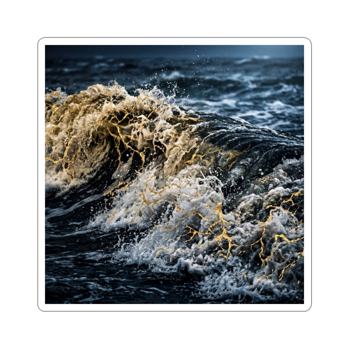 Moonlight Ocean Wave Sticker - Kintsugi Mono No Aware Art Print