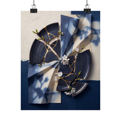 Kintsugi Paper Fold in Moonlight | Gold Repair Wall Art Print