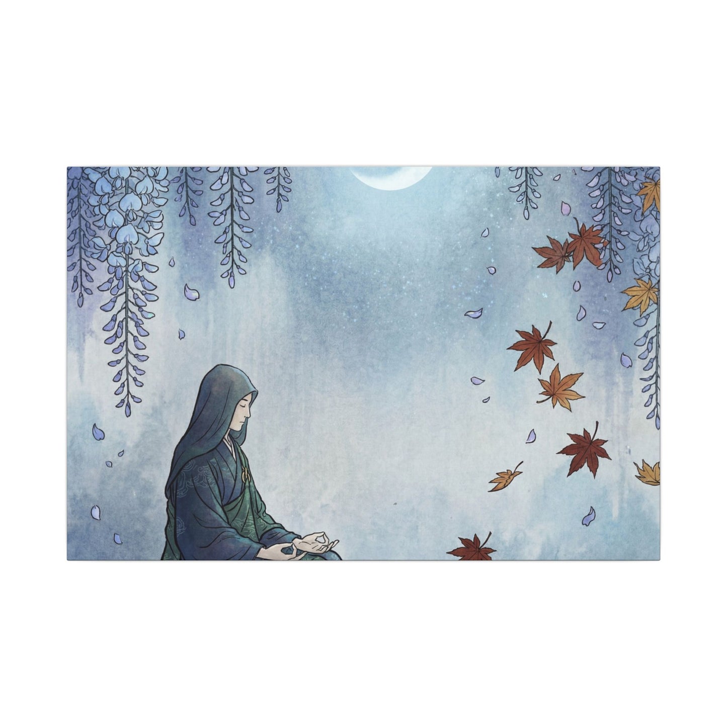 Zen Wisteria in Moonlight | Ukiyo E Inspired Canvas Art