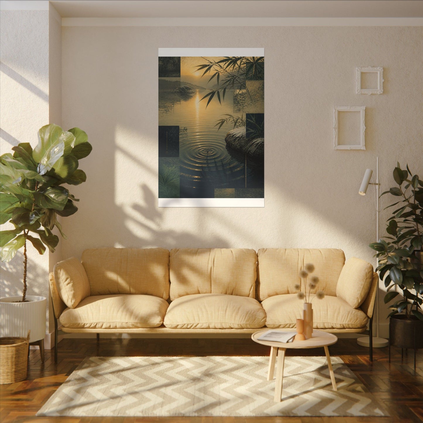 Zen Water Ripple in Golden Hour | Ukiyo E Inspired Canvas Art