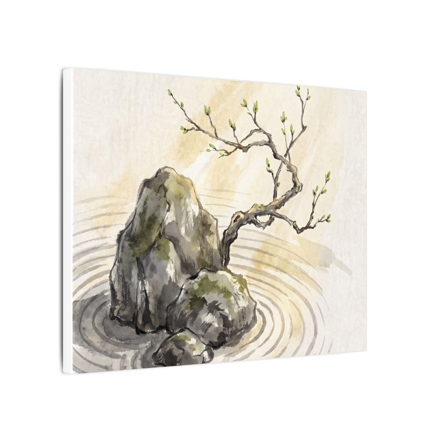Serene Rock Garden Canvas Art - Sumi E Zen
