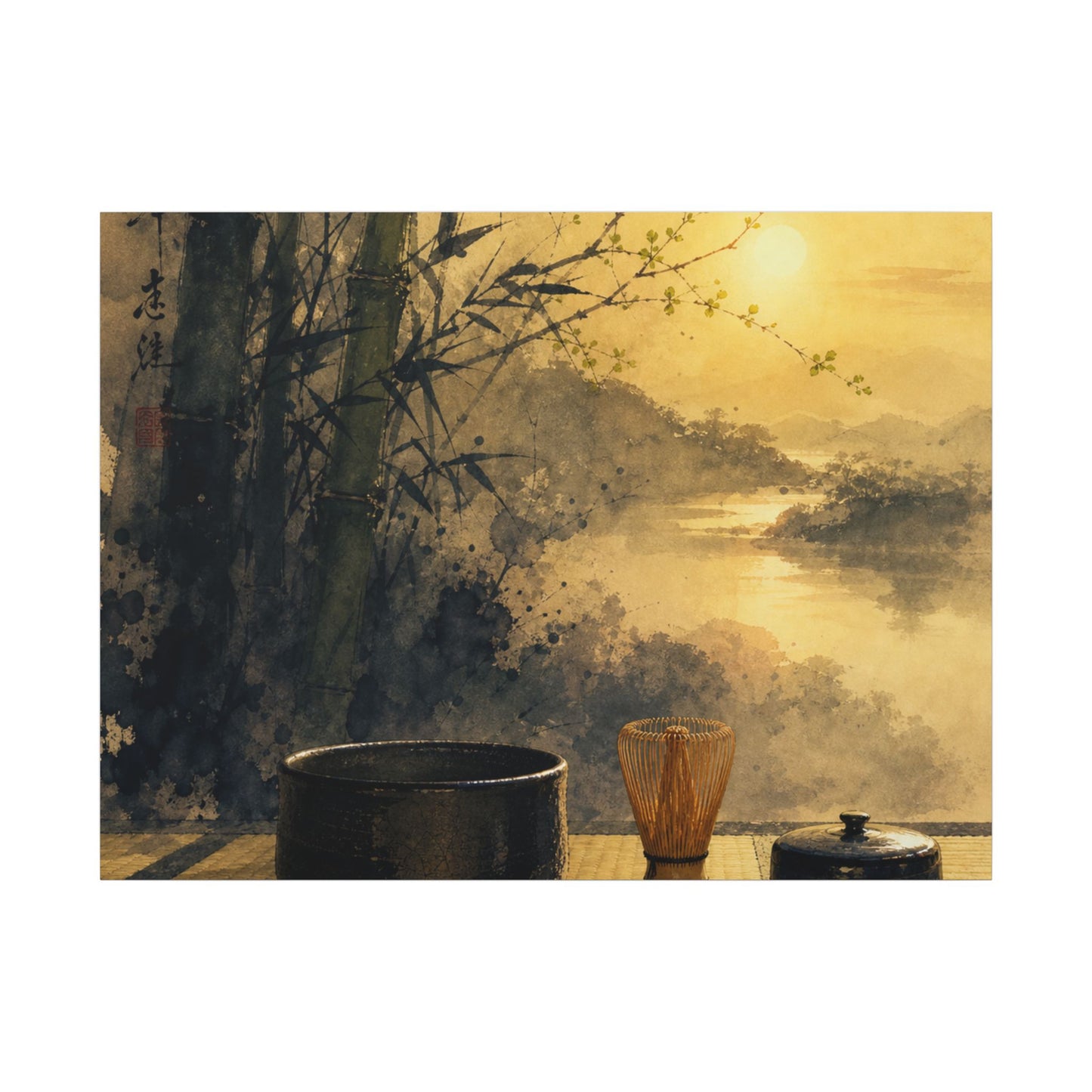 Tea Ceremony Sumi E Canvas Art | Contemplative Zen Art