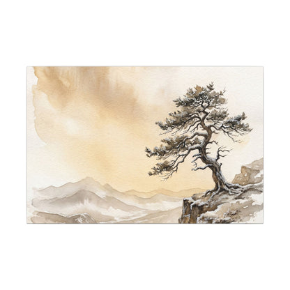 Pine Tree Canvas Art | Winter Japandi Watercolor Art
