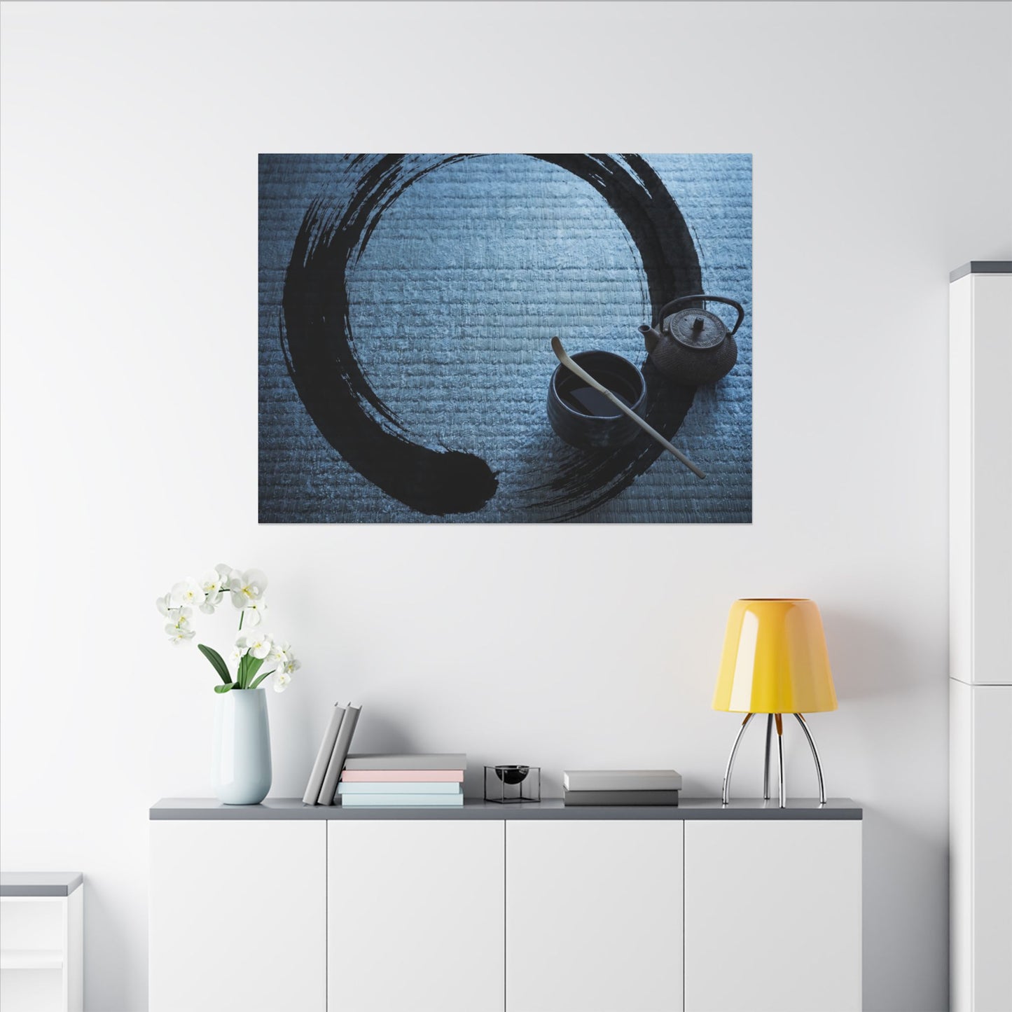 Winter Tea Ceremony Enso Canvas Art | Peaceful Decor