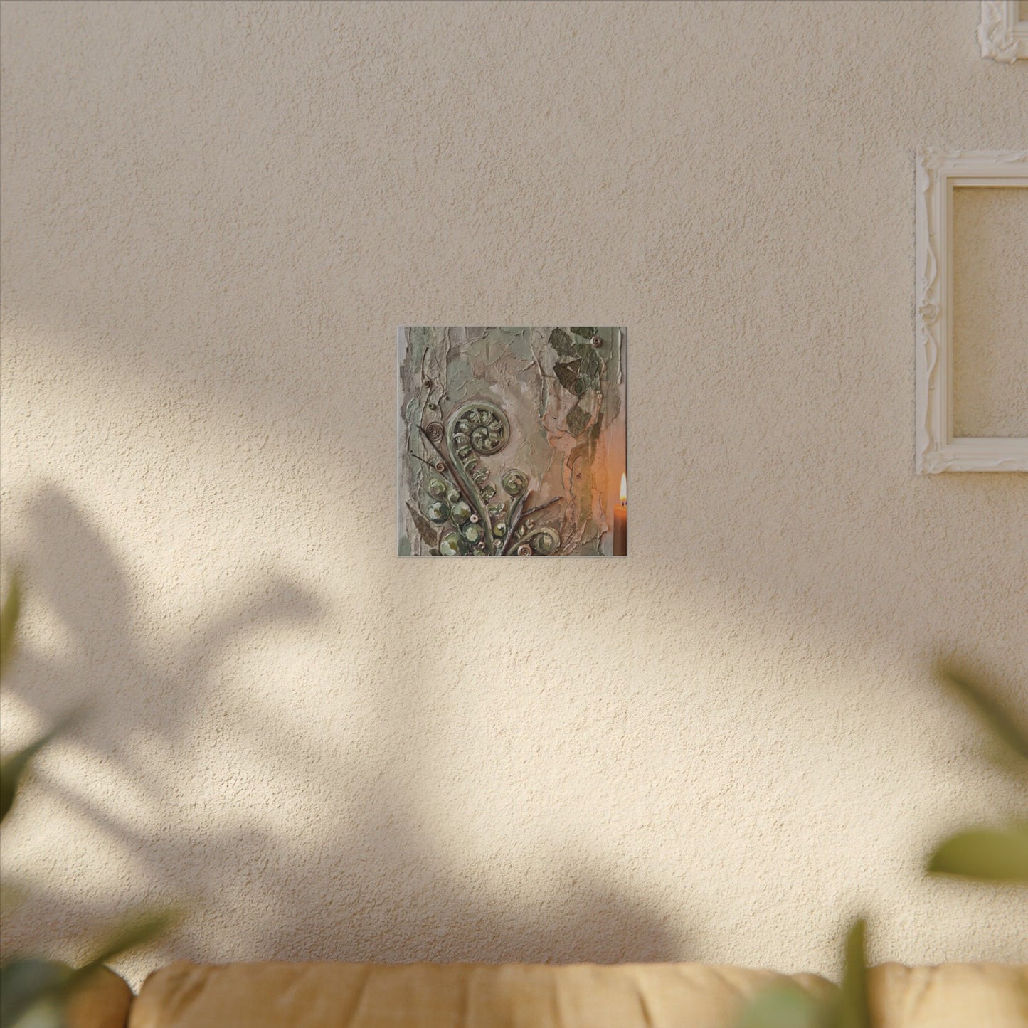 Japandi Fern Unfurling in Candlelight | Texture Canvas Art