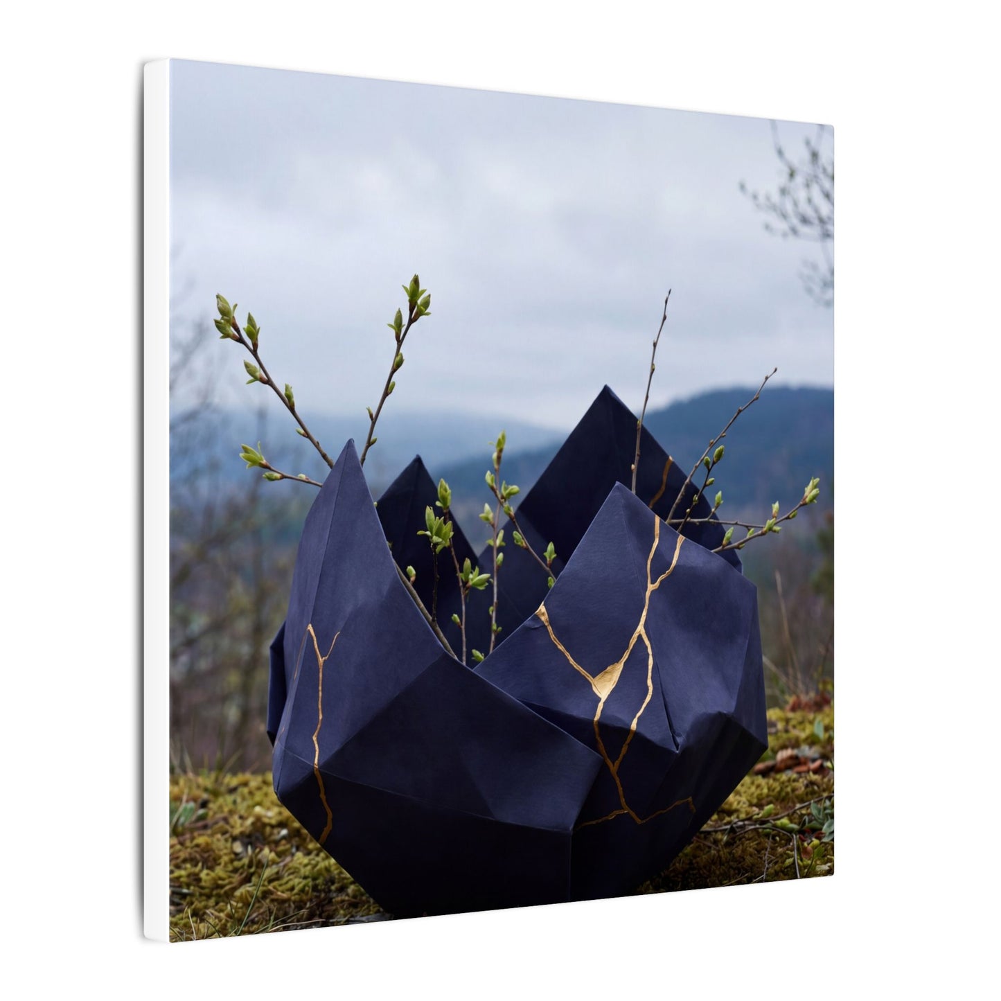 Paper Fold Canvas Art | Spring Kintsugi Gold Repair Art
