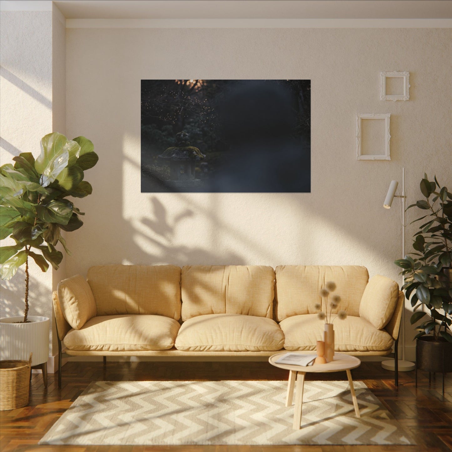 Spring Stone Lantern Moody Minimal Canvas Art | Bold Decor