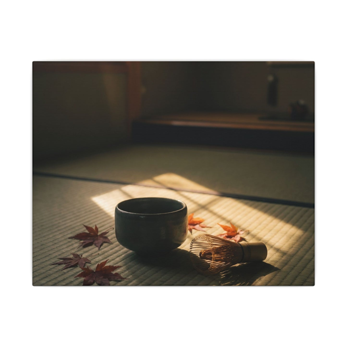 Dark Japandi Tea Ceremony in Golden Hour | Moody Minimal Canvas Art