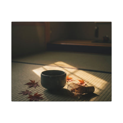 Dark Japandi Tea Ceremony in Golden Hour | Moody Minimal Canvas Art
