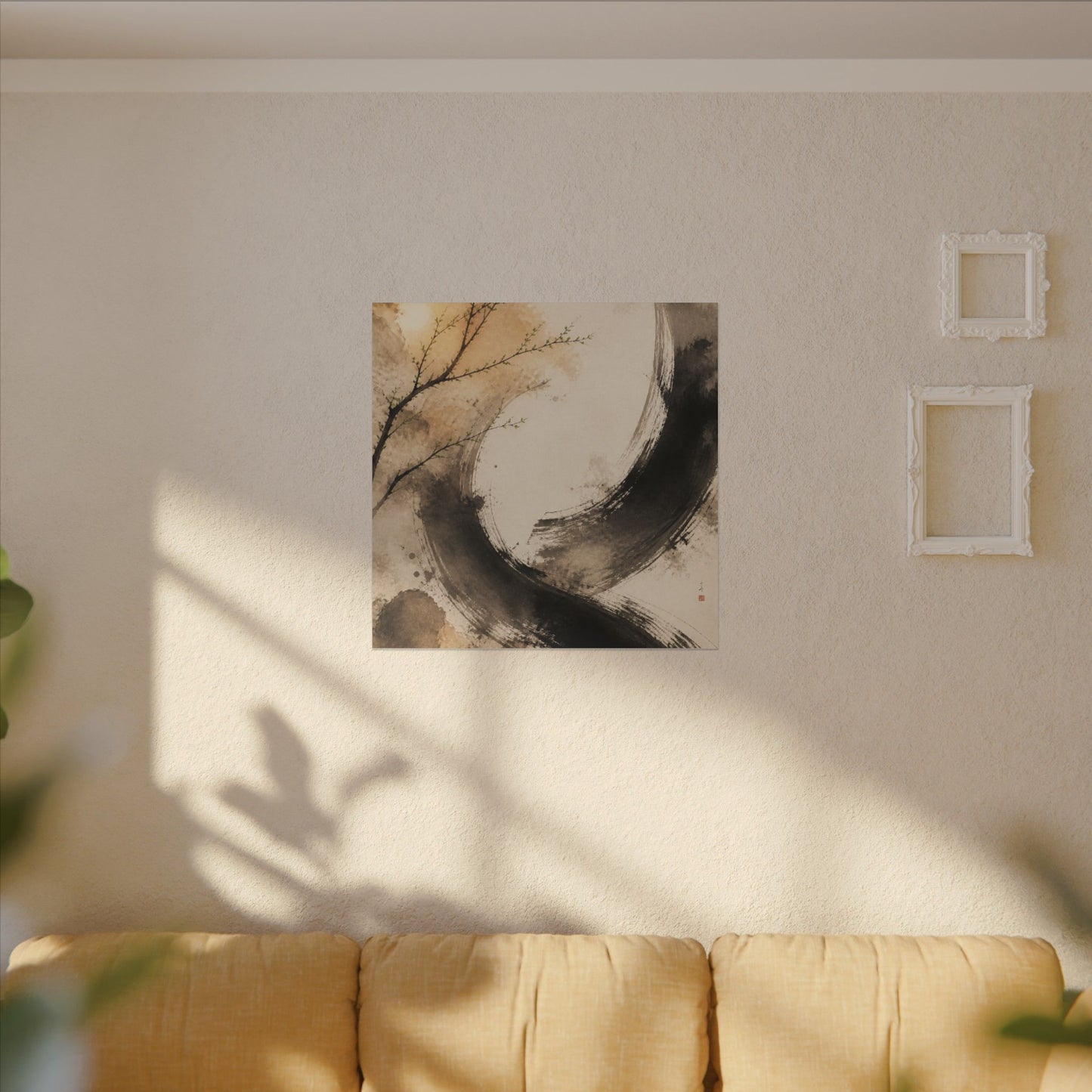 Japandi Ink Brushstroke in Golden Hour | Watercolor Canvas Art
