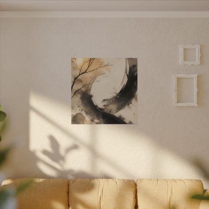 Japandi Ink Brushstroke in Golden Hour | Watercolor Canvas Art