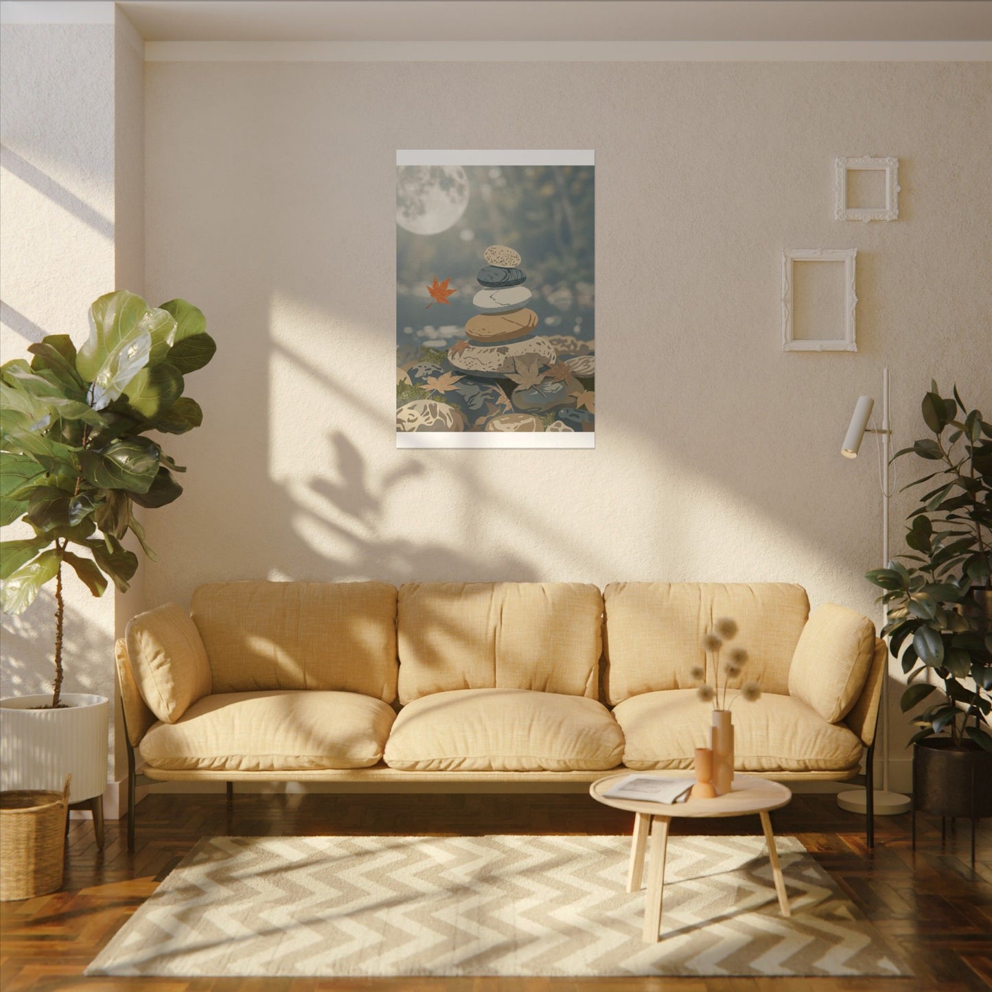 Warm River Stones Canvas Art - Japanese Pattern Japandi