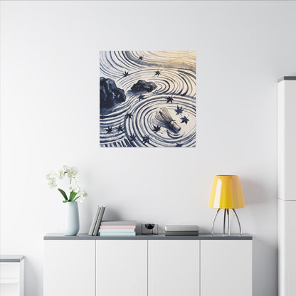 Zen Rock Garden in Golden Hour | Sumi E Canvas Art