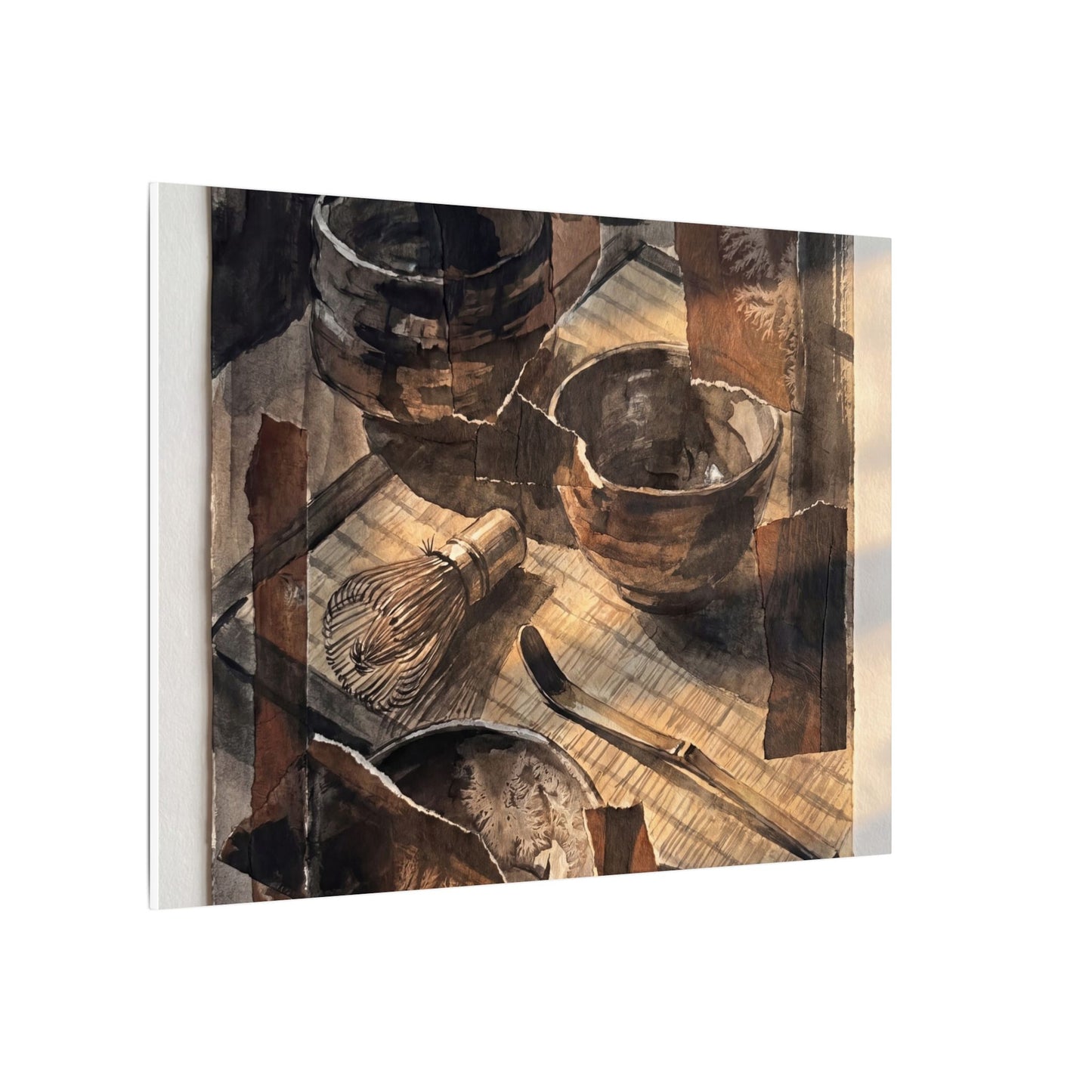 Tea Ceremony Charcoal Ink Canvas Art | Luxurious Dark Japandi Art