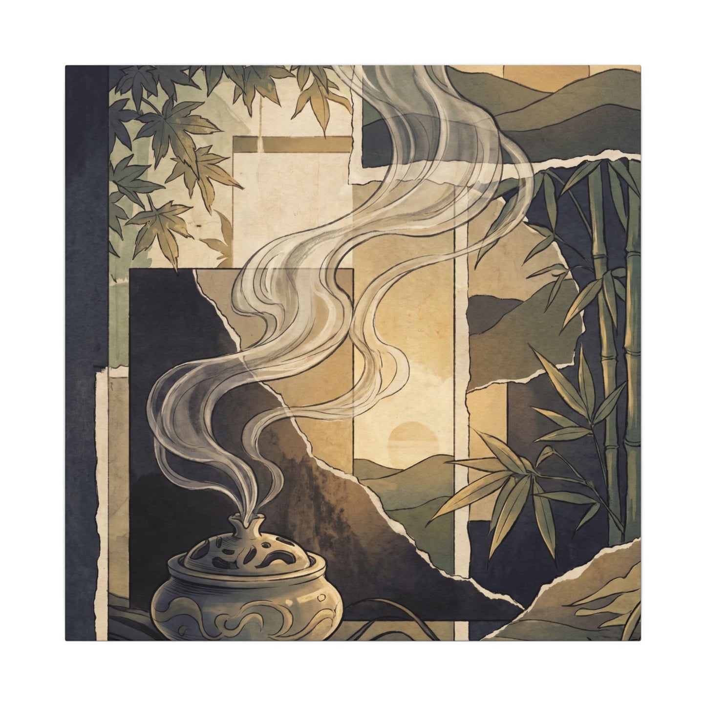 Tranquil Incense Smoke Canvas Art - Ukiyo E Inspired Zen