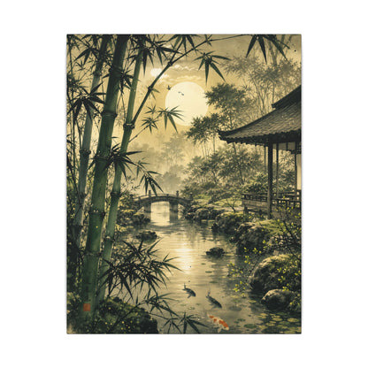 Moonlit Garden Sumi E Canvas Art | Calm Zen Art