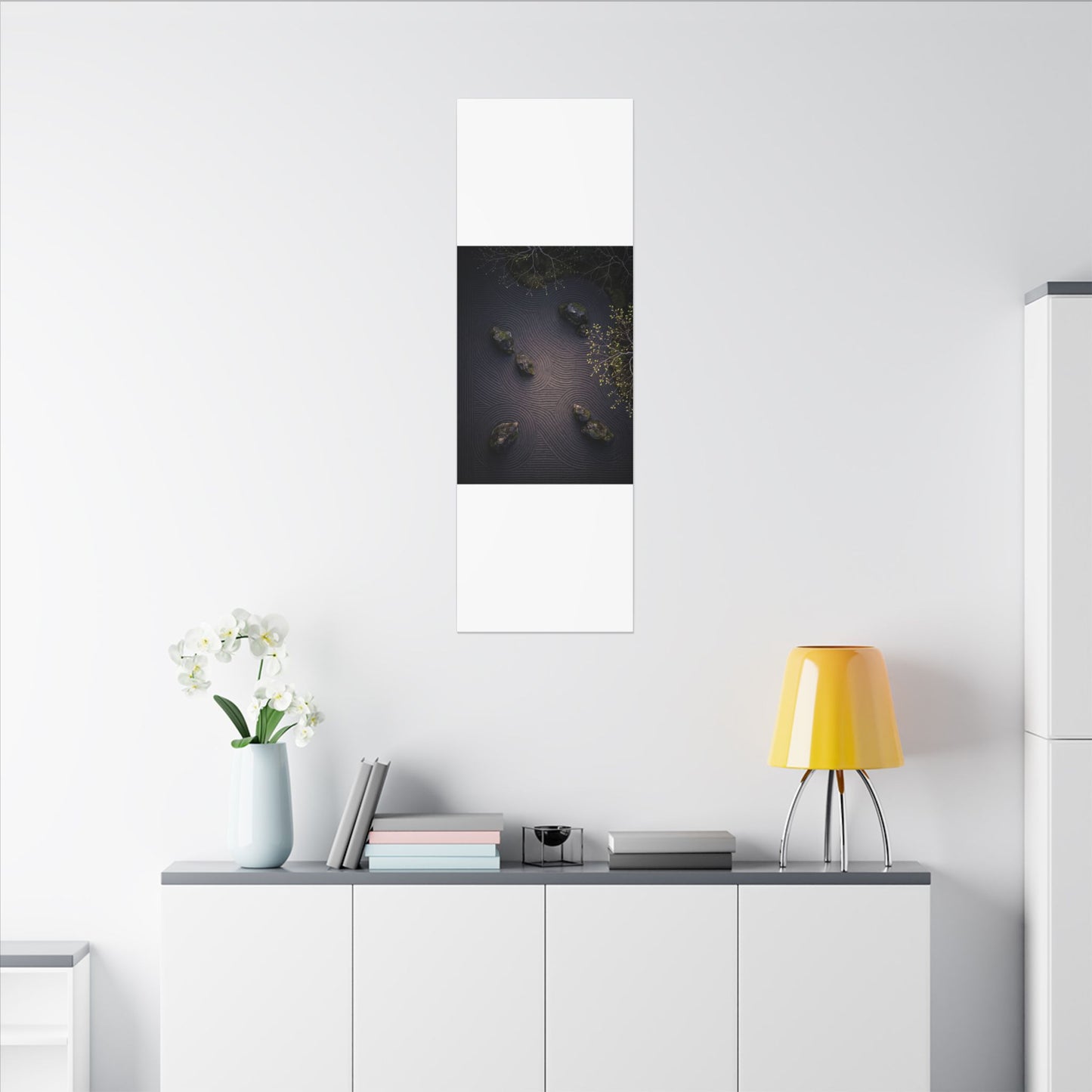 Dark Japandi Rock Garden in Dawn | Shadow Zen Canvas Art