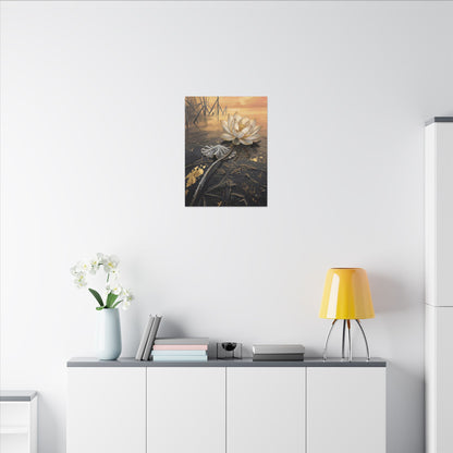 Kintsugi Lotus Flower in Golden Hour | Gold Vein Canvas Art