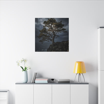 Dappled Pine Tree Canvas Art - Dark Japandi Fukinsei