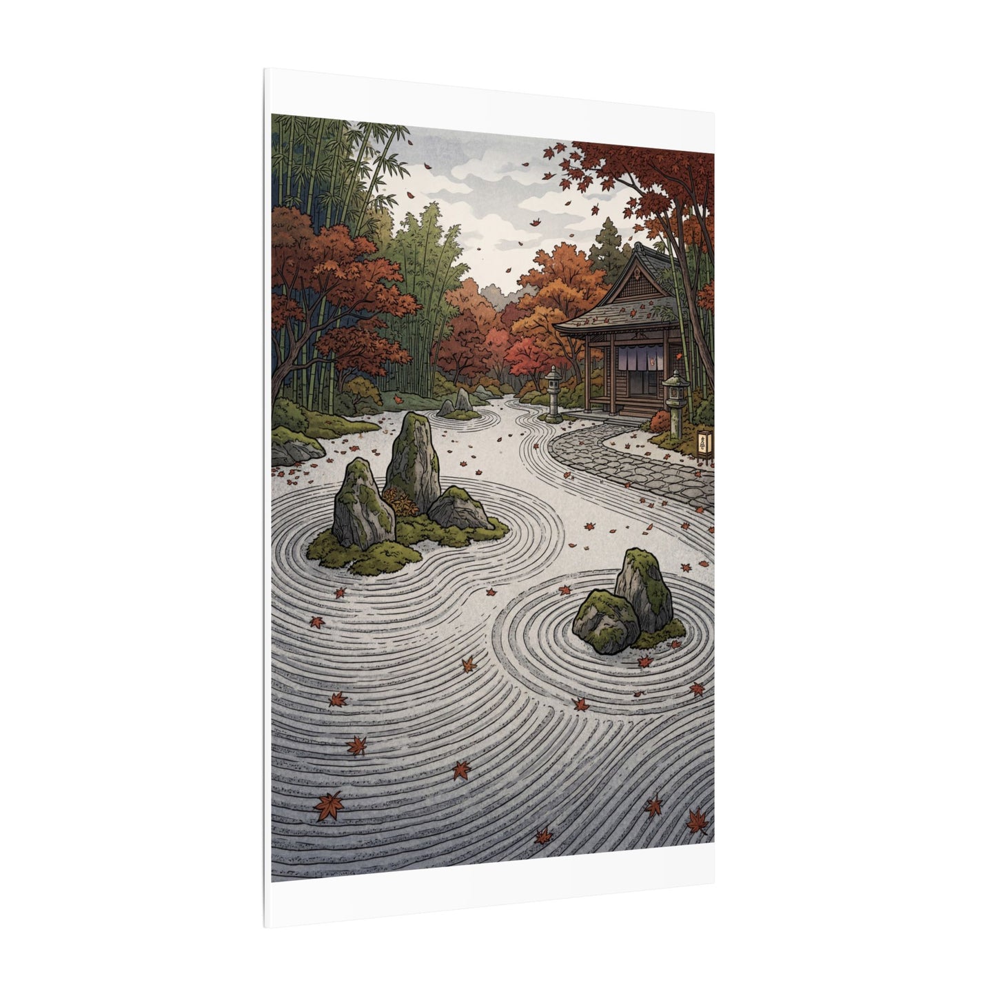 Autumn Rock Garden Ukiyo E Inspired Canvas Art | Peaceful Decor
