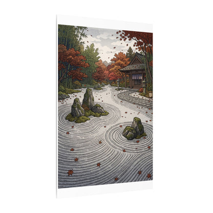 Autumn Rock Garden Ukiyo E Inspired Canvas Art | Peaceful Decor