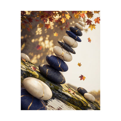 Autumn River Stones Gold Vein Wall Art Print | Artful Decor