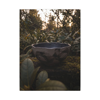 Ceramic Bowl Canvas Art | Summer Dark Japandi Charcoal Ink Art